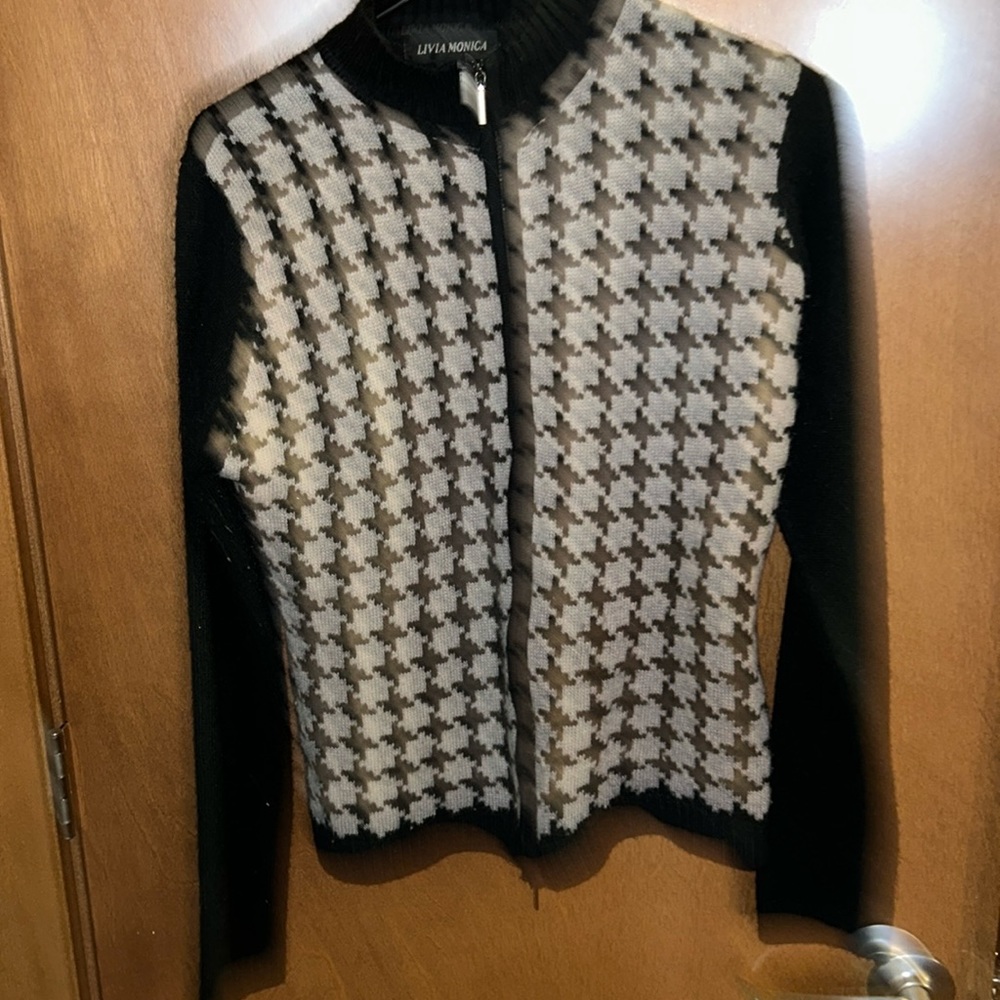 Livia Monica angora wool acrylic checkers zipper sweater
